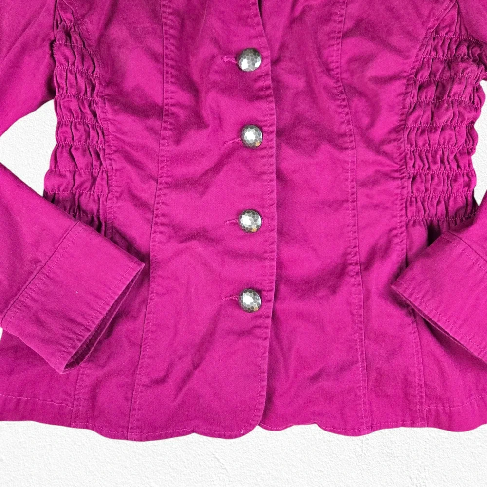 90s Vintage Magenta Pink Ruched Mandarin Collar Blazer Jacket Size Medium